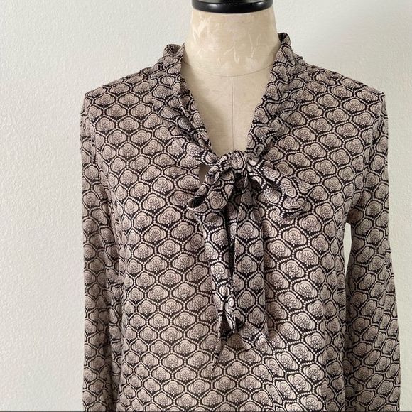 Loft tie front neck blouse office work attire professional business long sleeve - Picture 3 of 6